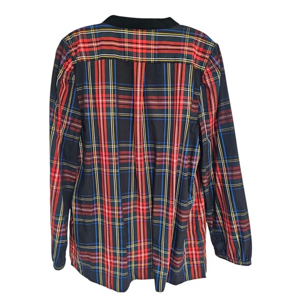 J Crew Velvet-Trimmed V-Veck Tunic Black Stewart Tartan Plaid Size Large - Picture 6 of 13